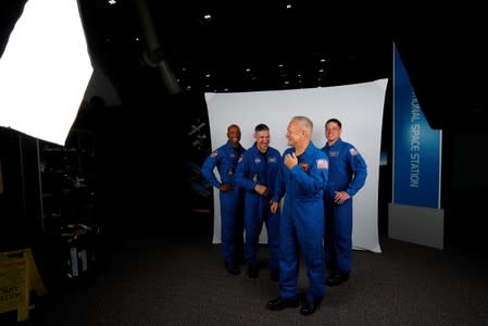 NASA commercial crew astronauts Victor Glover, Michael Hopkins, Bob Behnken and Douglas Hurley gather for a group photo at Johnson Space Center in Houston, Texas