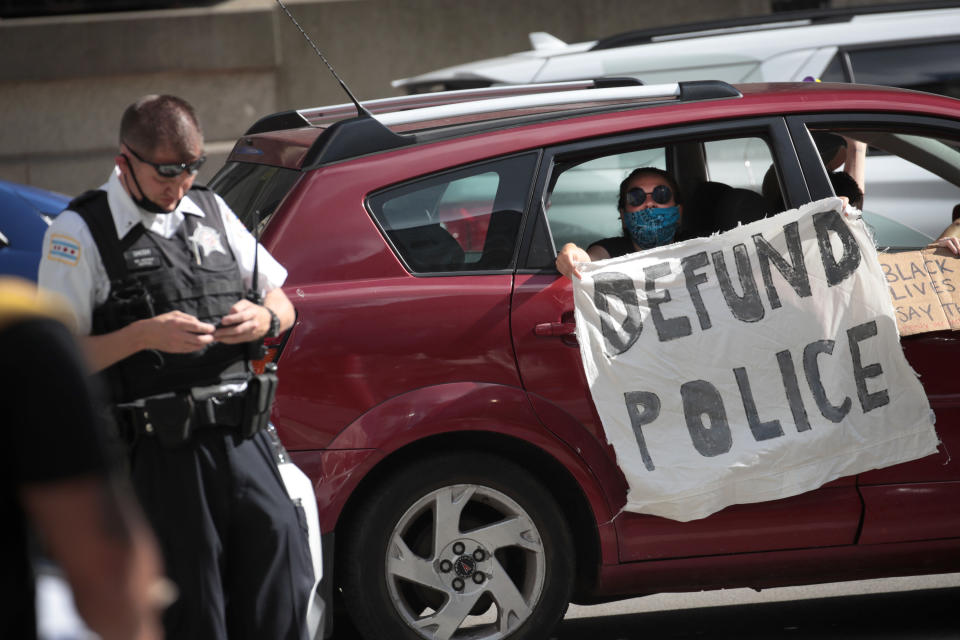 Demonstrators stage a protest against police violence in Chicago, Ill. on July 10, 2020. (Scott Olson/Getty Images)