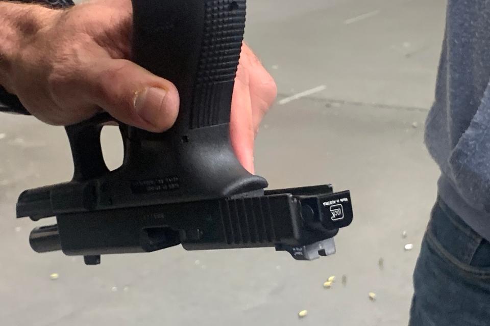 The Glock switches, also called chips, quickly attached to a handgun, converting the firearm from shooting one bullet per trigger squeeze to having the capability of firing until the trigger is released ar it is out of ammunition.