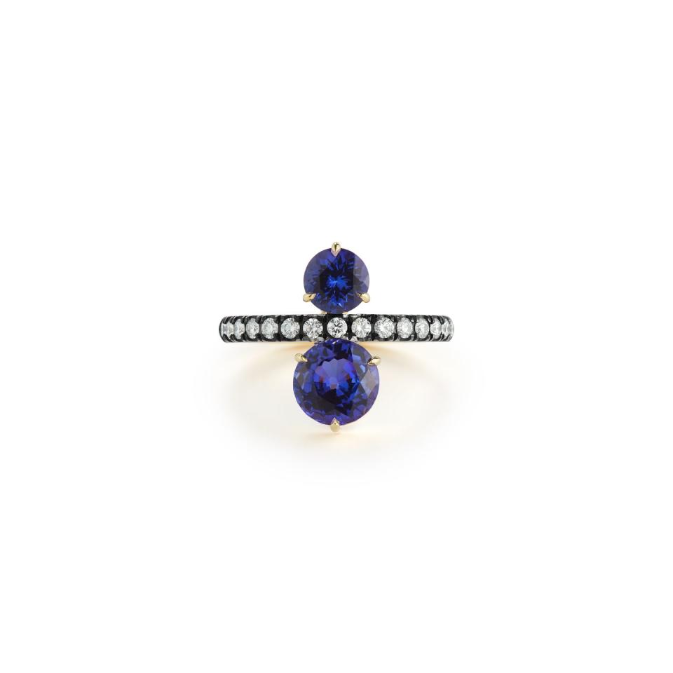 <p><a class="link " href="https://jemmawynne.com/jewelry/prive-tanzanite-ring-with-pave-diamonds/" rel="nofollow noopener" target="_blank" data-ylk="slk:SHOP NOW;elm:context_link;itc:0;sec:content-canvas">SHOP NOW</a></p><p>Two deep, almost indigo-hued tanzanites are perfectly showcased in this sleek diamond band. </p><p>Gold, tanzanite and diamond ring, £6,415,<a href="https://jemmawynne.com/jewelry/prive-tanzanite-ring-with-pave-diamonds/" rel="nofollow noopener" target="_blank" data-ylk="slk:Jemma Wynne;elm:context_link;itc:0;sec:content-canvas" class="link "> Jemma Wynne</a></p>