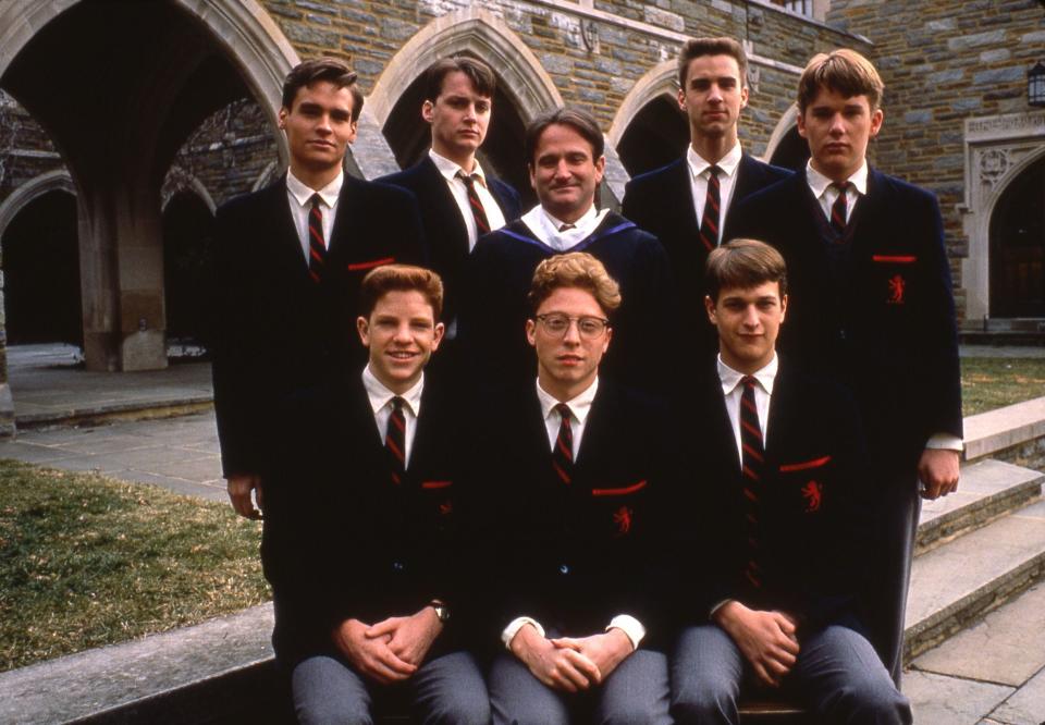 Robin Williams, back row center, in 1989's "Dead Poets Society."