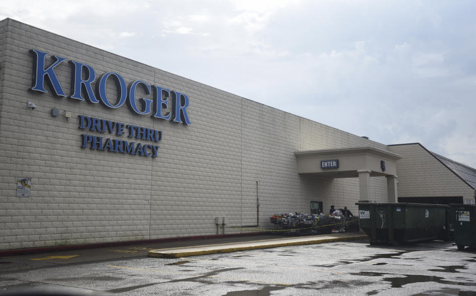 Kroger off of Phelan is closed after flooding affected the store, Friday, Sept, 20, 2019, in Beaumont, Texas. The heaviest rainfall had ended by Thursday night in Southeast Texas, but forecasters warned that parts of northeast Texas, Arkansas, Oklahoma and Louisiana could see flash flooding as Imelda's remnants shifted to the north. (Ryan Welch/The Beaumont Enterprise via AP)