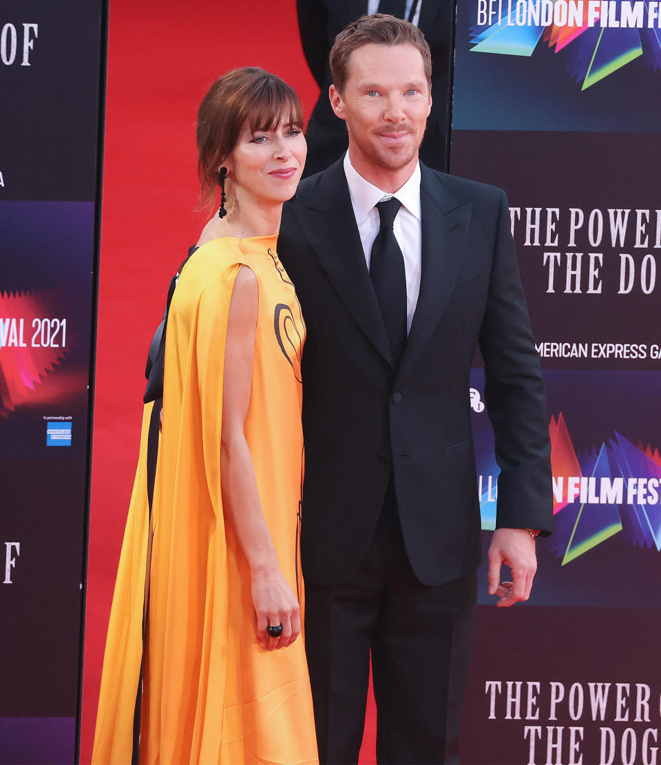 <p>Benedict Cumberbatch and Sophie Hunter attend <em>The Power of the Dog</em> premiere at The Royal Festival Hall on Oct. 11 in London.</p>