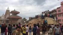 <p>The Nepali capital Kathmandu was rocked by a large earthquake and aftershocks on Saturday, April 25. The <a href="http://earthquake.usgs.gov/earthquakes/eventpage/us20002926#general_summary" rel="nofollow noopener" target="_blank" data-ylk="slk:United States Geological Survey;elm:context_link;itc:0;sec:content-canvas" class="link ">United States Geological Survey</a> reported that the magnitude 7.9 earthquake was centred around 35km east of Lamjung. The quake was felt as far south as Delhi in India.</p><p>This video is described as showing destruction caused by the earthquake in Patan Durbar Square, a UNESCO site in Kathmandu. Credit: Twitter/Siobhan Heanue ABC News Australia</p>