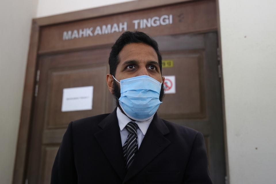 Nora Anne Quoirin's family lawyer S. Sakthyvell speaks to reporters at the Seremban Coroner’s Court October 19, 2020. — Picture by Yusof Mat Isa