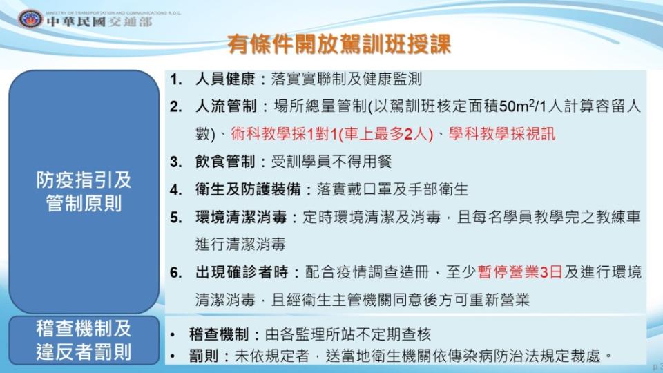 有條件開放駕訓班授課。（圖／交通部）