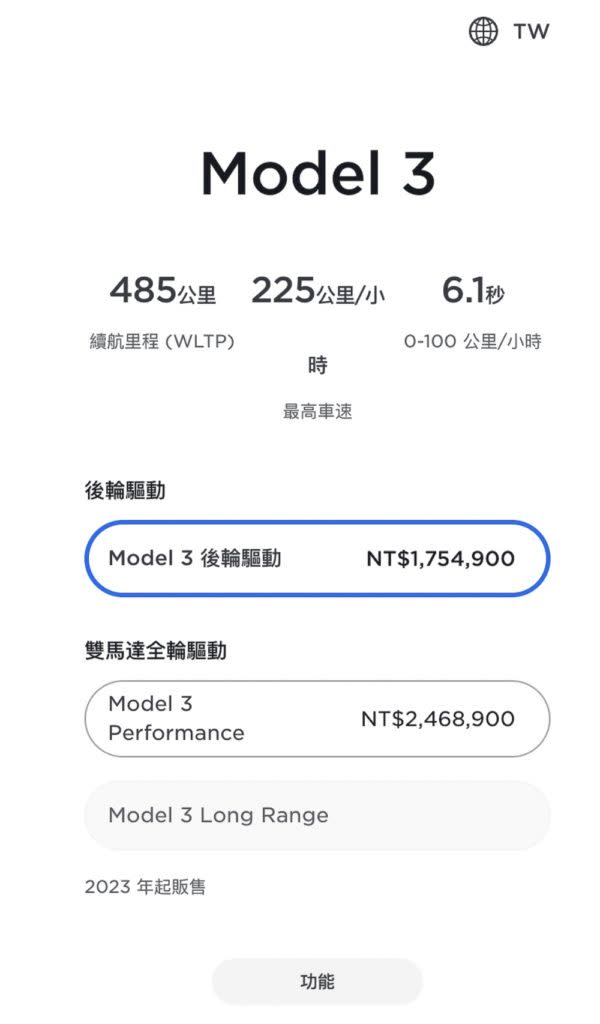 今年想買Model 3的民眾，就只剩下入門車型還有頂規Performance可以選。(圖片來源/ Tesla)