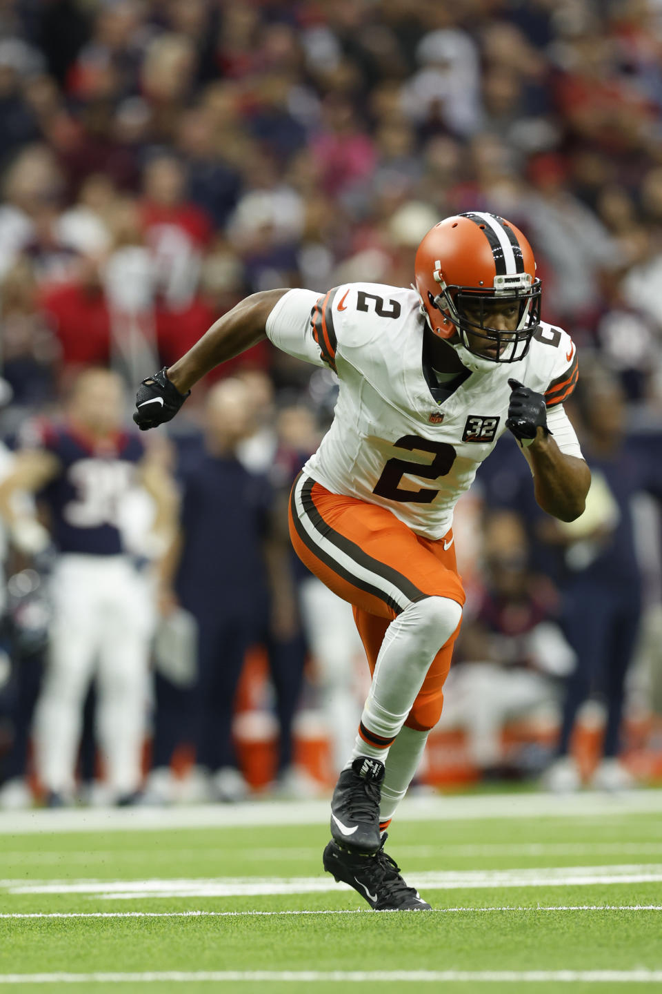 FILE - Cleveland Browns wide receiver Amari Cooper (2) runs a pass route during an NFL wild-card playoff football game, Saturday, Jan. 13, 2024 in Houston. Cleveland's No. 1 wide receiver did not report to the first day of mandatory minicamp on Tuesday, June 11, 2024, presumably because Cooper, who is entering his final season under contract, is seeking an extension from the Browns. (AP Photo/Matt Patterson, File)