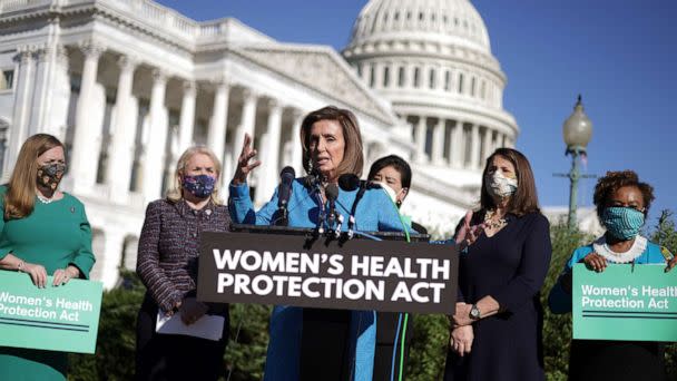 PHOTO: Speaker of the House Rep. Nancy Pelosi speaks during a news conference on the 'Women's Health Protection Act' outside The U.S. Capitol on Sept. 24, 2021, in Washington. (Alex Wong/Getty Images, FILE)