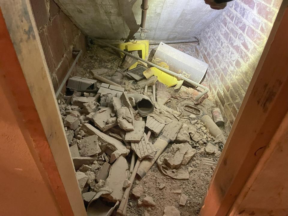 A closet space inside Atlanta's Plaza Theatre where multiple relics of the past were found in 2023.