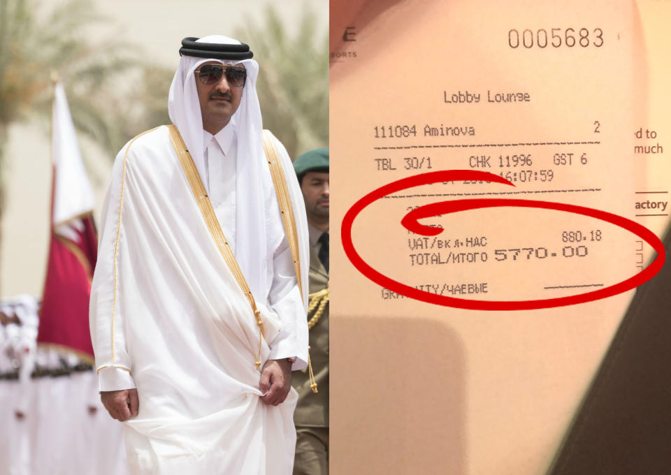 El emir de Qatar (izquierda) y su factura no pagada. | Foto: Getty