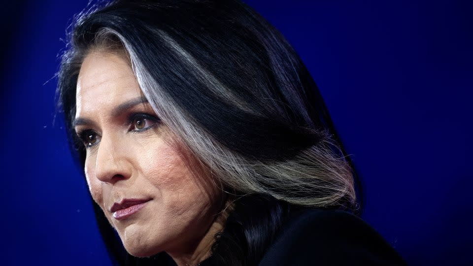 Former Congressman Tulsi Gabbard speaks during a general session of the Conservative Political Action Conference in National Harbor, Maryland, on February 22, 2024. - Brendan Smialowski/AFP/Getty Images