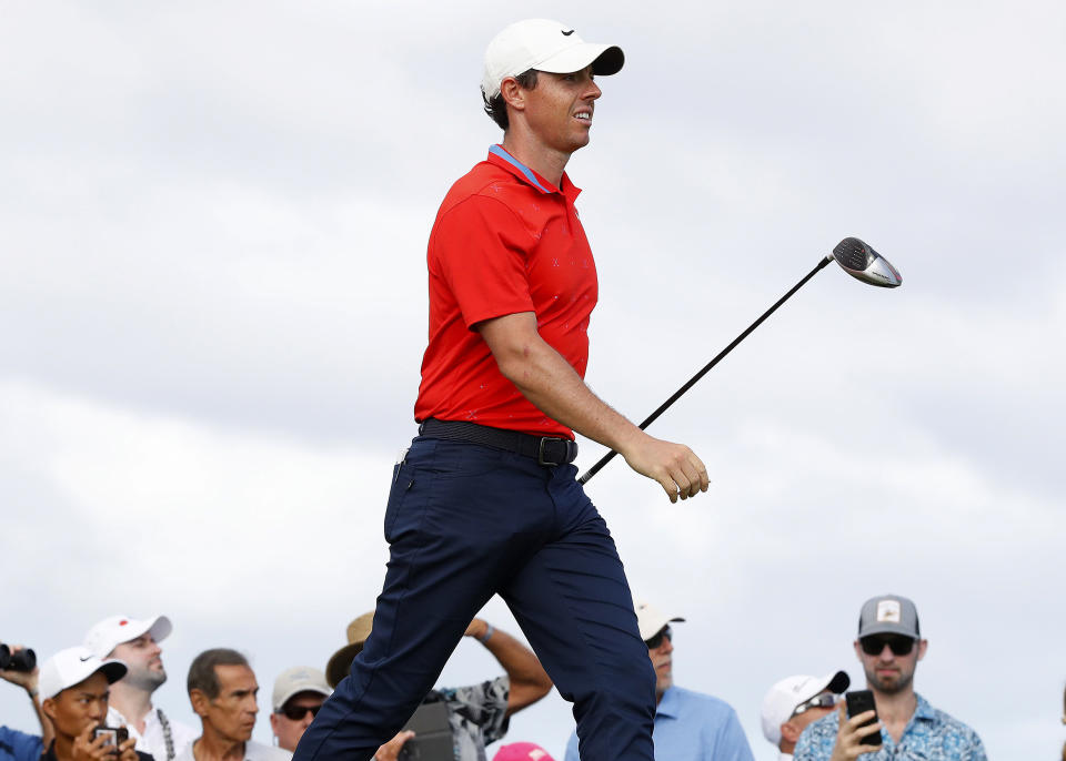 Rory McIlroy tracks his shot from the 14th tee during the second round of the Tournament of Champions golf event Friday, Jan. 4, 2019, at Kapalua Plantation Course in Kapalua, Hawaii. (AP Photo/Matt York)