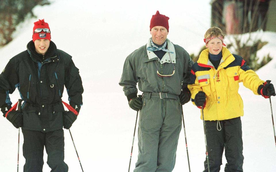 The King and princes William and Harry on a ski trip