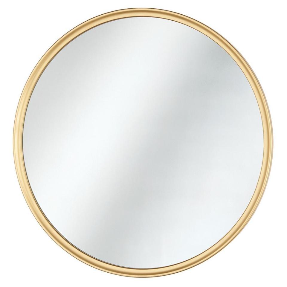 SHOP NOW: 24-by-24-inch framed, fog-free round mirror in gold by Home Decorators Collection, $58, homedepot.com