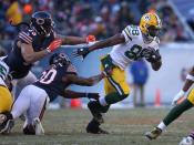 <p>Green Bay Packers running back Ty Montgomery (88) runs away from the Chicago Bears defense in the third quarter on Sunday, Dec. 18, 2016 at Soldier Field in Chicago, Ill. The Packers defeated the Bears, 30-27. (Brian Cassella/Chicago Tribune/TNS via Getty Images) </p>