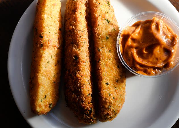 Spicy sauces like chipotle mayo go great with fried pickles, as well as french fries.