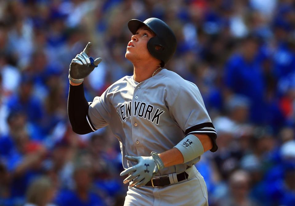 Aaron Judge is one homer away from tying Mark McGwire's rookie record of 49. (Getty Images)