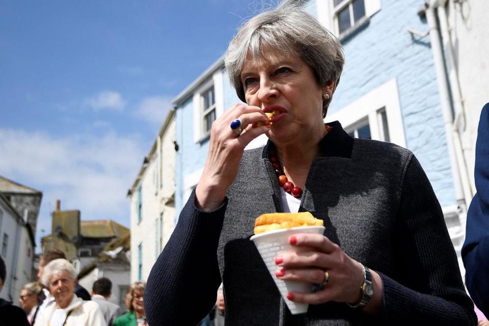 Theresa May video of ex-prime minister eating a chip in Cornwall went viral (Getty Images)