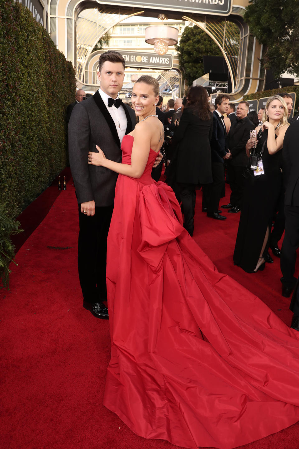 Colin Jost and Scarlett Johansson arrive to the 77th Annual Golden Globe Awards held at the Beverly Hilton Hotel on January 5, 2020. (Photo: Todd Williamson/NBC via Getty Images)