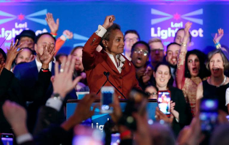 Chicago became the largest US city ever to elect a black woman as its mayor as voters on Tuesday chose Lori Lightfoot, a former prosecutor, to replace Rahm Emanuel.When she takes office in May, Ms Lightfoot also will be the city’s first openly gay mayor.Ms Lightfoot, 56, who has never held elective office, easily won the race, overwhelming a better-known, longtime politician and turning her outsider status into an asset in a city with a history of corruption and insider dealings.She beat Toni Preckwinkle, a former alderman who is president of the Cook County Board and who had for years been viewed as a highly formidable candidate for mayor.For Chicago, Ms Lightfoot’s win signalled a notable shift in the mood of voters and a rejection of an entrenched political culture that has more often rewarded insiders and dismissed unknowns.For many voters, the notion that someone with no political ties might become mayor of Chicago seemed an eye-opening counterpoint to a decades-old, often-repeated mantra about this city’s political order: “we don’t want nobody nobody sent”.As Ms Lightfoot took the stage in a downtown ballroom Tuesday night, she acknowledged the unlikeliness of her resounding victory, in which she appeared to win all 50 of Chicago’s wards.“We were up against powerful interests, a powerful machine and a powerful mayor,” she said. “Nobody gave us much of a chance.”For some of Ms Lightfoot’s supporters, the significance of her victory was monumental, going beyond a single candidate or city.“Look, nothing personal, but it’s not the good old boys club anymore,” said Kimberly Smith, 40, who was born and raised on the South Side and said she thought the election marked a turning point in Chicago politics. “I feel empowered.”National advocates for gay rights celebrated Ms Lightfoot’s win.“Now young queer women and women of colour can see themselves reflected in a position of major political leadership,” said Stephanie Sandberg, executive director of LPAC, an organisation that works to build the political power of LGBT+ women.Ms Lightfoot is a lawyer who has served in appointed positions, including as head of the Chicago Police Board and as a leader of a task force that issued a scathing report on relations between the Chicago police and black residents, but she was not widely known around the city until recent months.The New York Times
