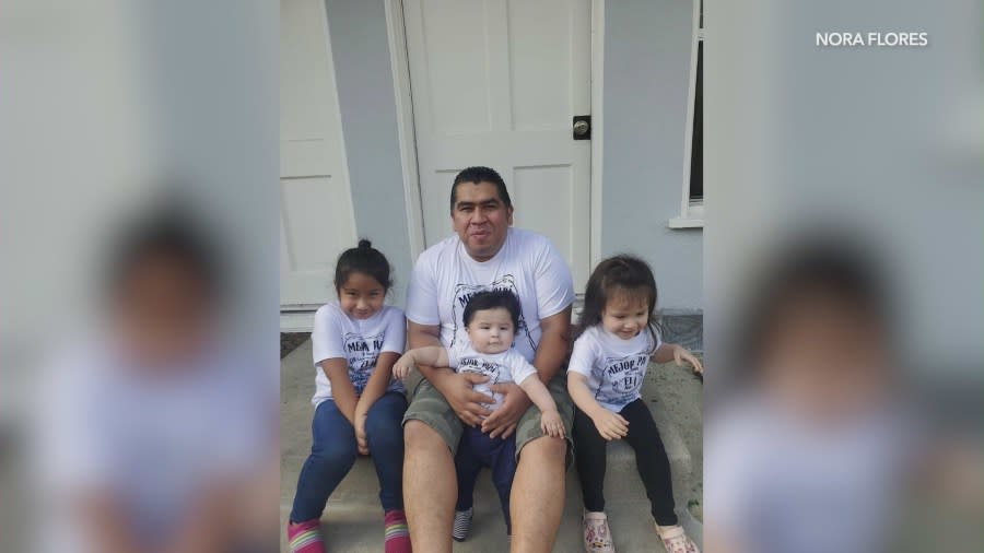 Luis Hernandez was shot outside of his Christian bookstore business in front of his wife and kids on April 6. His family told KTLA that the father of 3 may not be able to walk again on April 13, 2024. (Nora Flores)