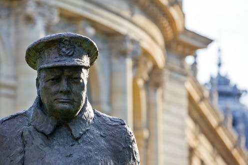 <span class="caption">Winston Churchill projected British 'qualities' to Europeans during World War II.</span> <span class="attribution"><span class="source">Gimas via Shutterstock</span></span>