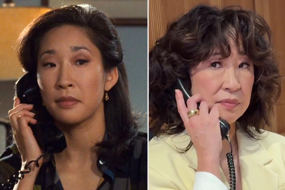 <p>The Kelly Clarkson Show/Instagram</p> From L: Sandra Oh in <em>The Princess Diaries</em> (2001) and on <em>The Kelly Clarkson Show</em> April 30, 2024