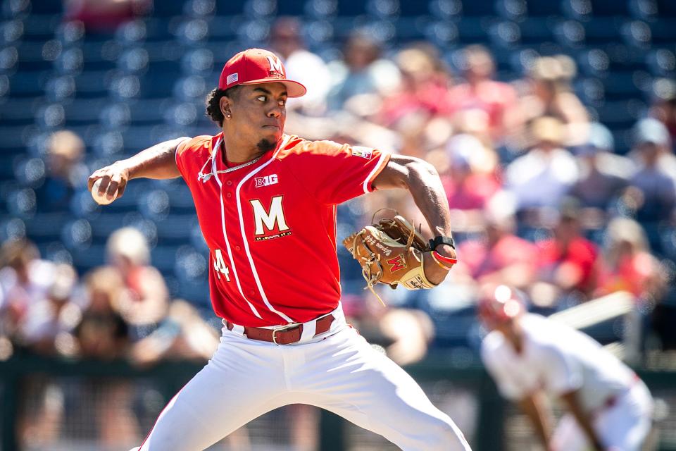 Auburn's Nigel Belgrave, shown pitching for Maryland during a Big Ten Tournament semifinal against Nebraska earlier this season, was selected by Miami in the 15th round of the MLB Draft.