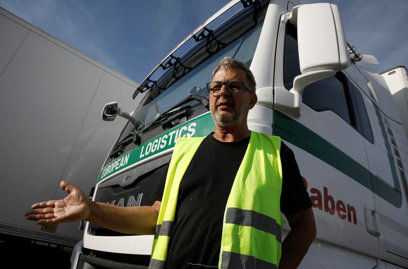 Trucks park at the highway A2 parking near Warsaw