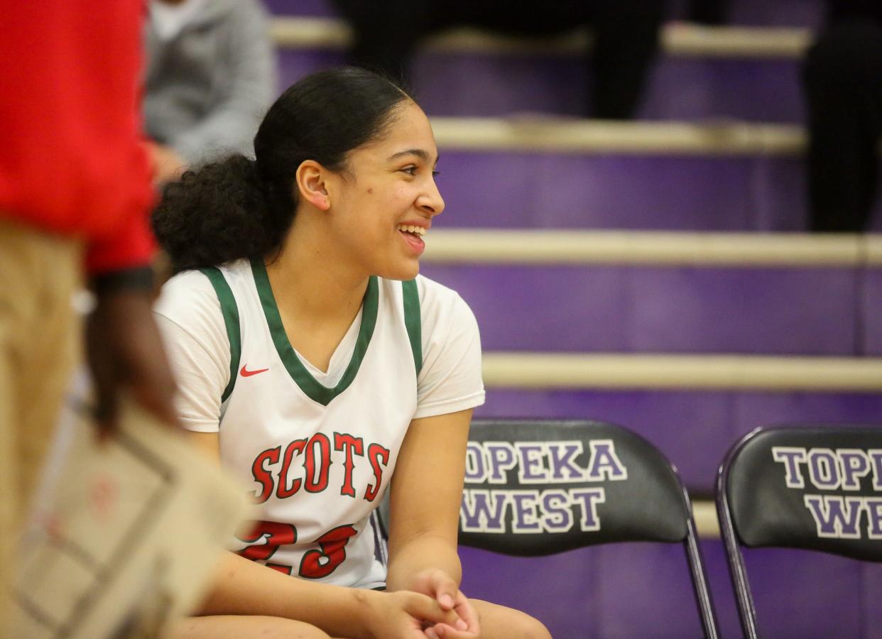 Highland Park's Pearmella Carter smiles before their game against Pittsburg in the first round of sub-state on Wednesday, Feb. 28. Pittsburg defeated Highland Park 44-42.