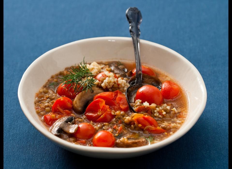 <strong>Get the<a href="http://www.huffingtonpost.com/2011/10/27/dilled-lentil-soup-with-m_n_1056852.html" target="_hplink"> Dilled Lentil Soup with Mushrooms and Tomatoes recipe</a></strong>