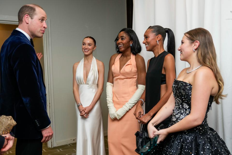 Prince William, Phoebe Dynevor, Ayo Edebiri, Sophie Wilde, and Mia McKenna Bruce after the BAFTA ceremony on February 18, 2024.