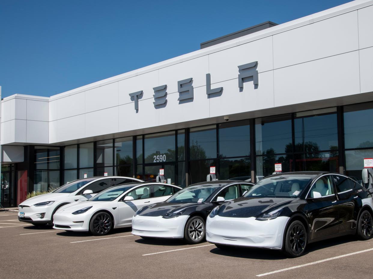 A Tesla car dealership in Maplewood, Minnesota.