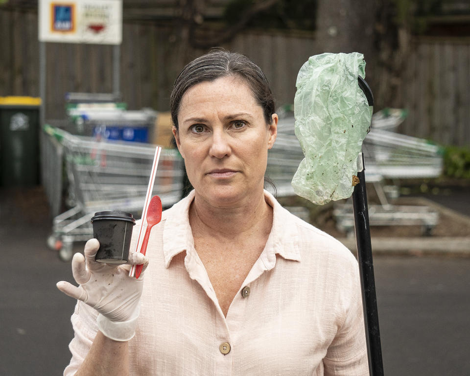 Anita Horan, who advocates of plastic free produce came across a lot of 'unnecessary' items while cleaning up - like reusable coffee cups. Source: Supplied/Anita Horan