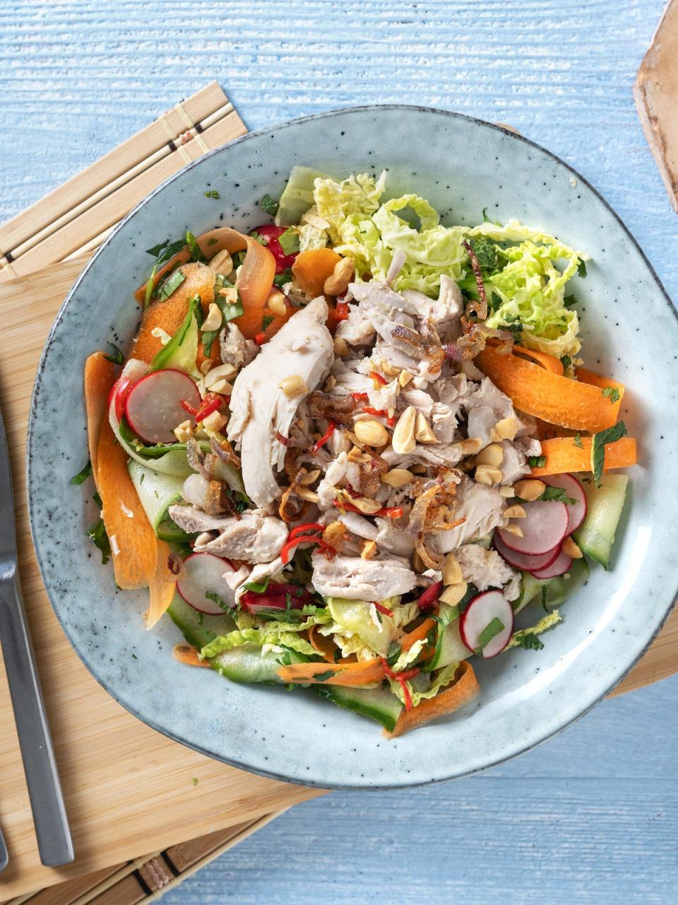 This salad is packed full of hydrating staples like cabbage, cucumber and carrots (Green Chef)