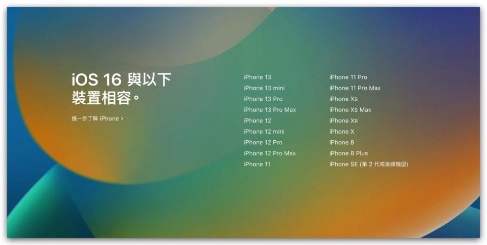 蘋果iOS 16僅支援iPhone 8以上機型。（圖／蘋果提供）