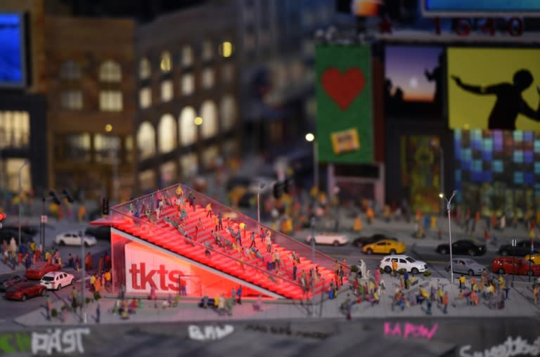 A miniature model of Times Square in New York, part of Gulliver’s Gate, a miniature world being recreated in a 49,000-square-foot exhibit space in Times Square, is seen during a preview April 10, 2017 in New York City