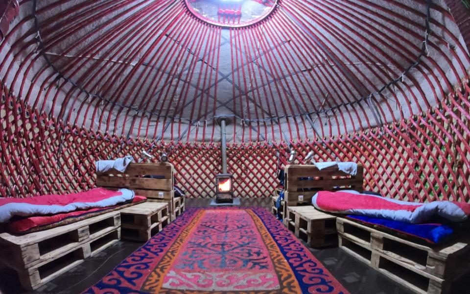 The yurts are basic but comfortable complete with electricity, beer and charging points
