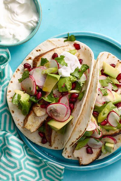 Spiced Chicken Tacos With Avocado and Pomegranate Salsa