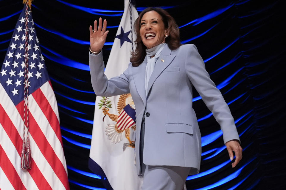 Democratic presidential nominee Vice President Kamala Harris arrives to speak at the Congressional Hispanic Caucus Institute (CHCI) leadership conference, Wednesday, Sept. 18, 2024, in Washington. (AP Photo/Jacquelyn Martin)