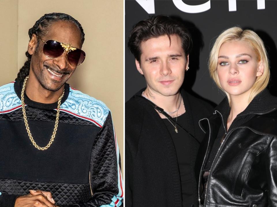 Snoop Dogg (l.) wird Brooklyn Beckham und Nicola Peltz' Hochzeits-DJ. (Bild: [M] Ovidiu Hrubaru/Shutterstock.com / getty/Bertrand Rindoff Petroff/Getty Images)