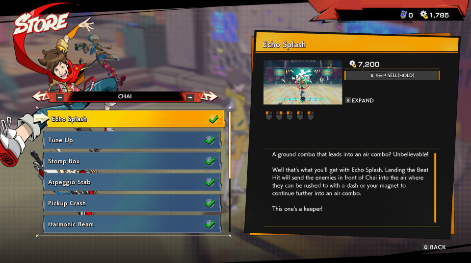 A screenshot of a gameplay menu in the game Hi-Fi Rush