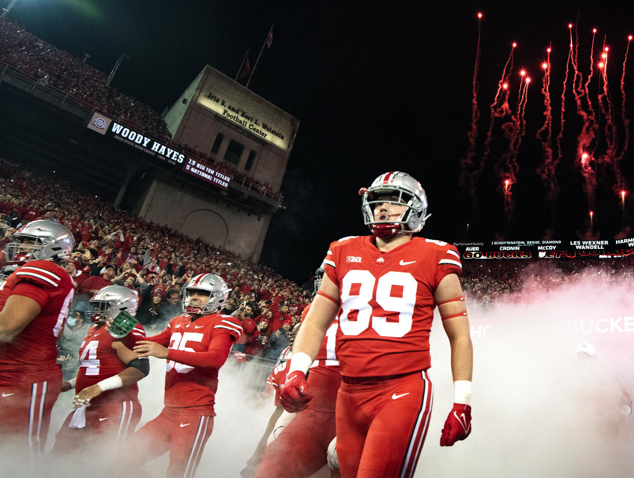 COLUMBUS, OHIO - OCTOBER 30: Zak Herbstreit #89 of the Ohio State Buckeyes walks onto the field during before their game against the Penn State Nittany Lions at Ohio Stadium on October 30, 2021 in Columbus, Ohio. (Photo by Emilee Chinn/Getty Images)