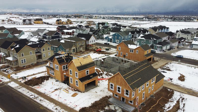 Homes are under construction in South Jordan on Dec. 21, 2022.