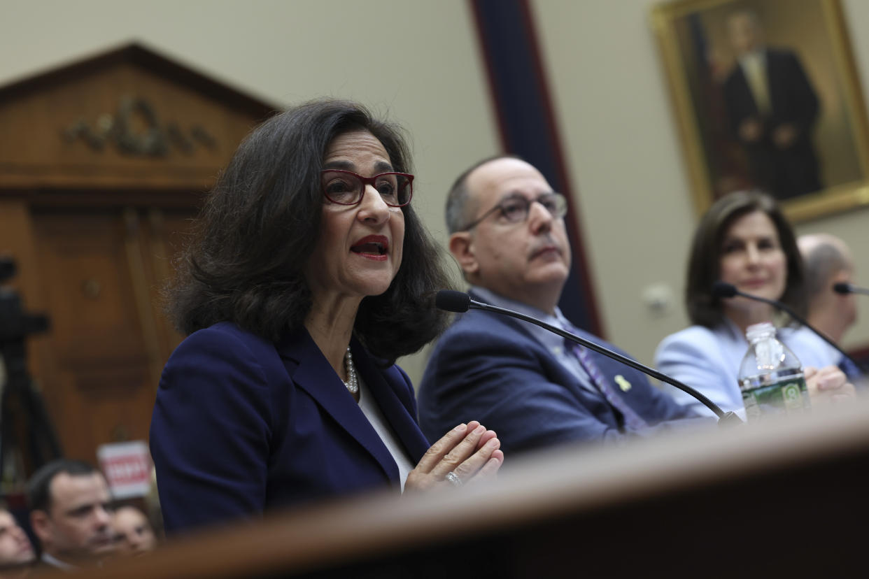 Nemat Shafik, the president of Columbia University, testifies during a House Committee on Education and the Workforce hearing on Capitol Hill in Washington, April 17, 2024. . (Amanda Andrade-Rhoades/The New York Times)