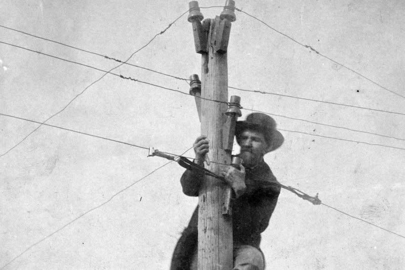 A worker with the United States Military Railway Service repairs a telegraph line during the American Civil War in 1862. On May 24, 1844, the first U.S. telegraph line was formally opened. File Photo by Library of Congress/UPI