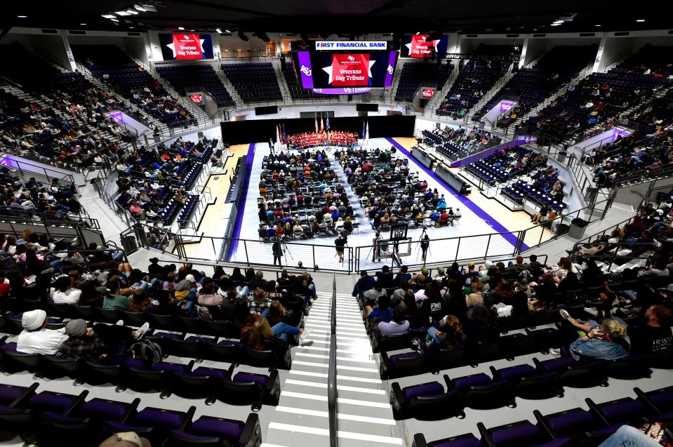 ACU's Moody Coliseum hosted a Veterans Day program Friday with music provided by a choir from Taylor Elementary School.