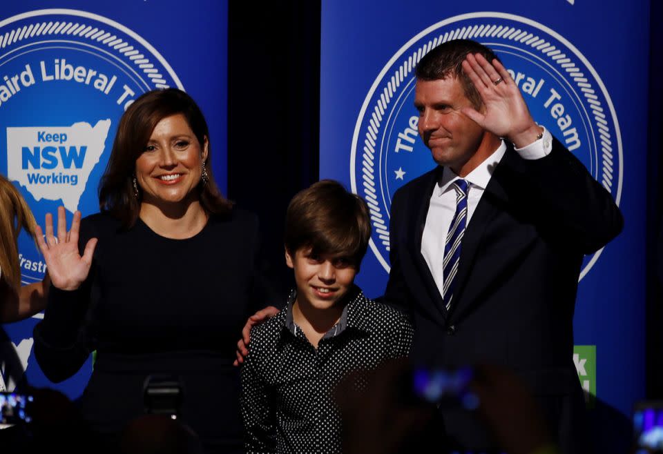 Mike Baird with his wife Kerryn and son Luke. Photo: AAP