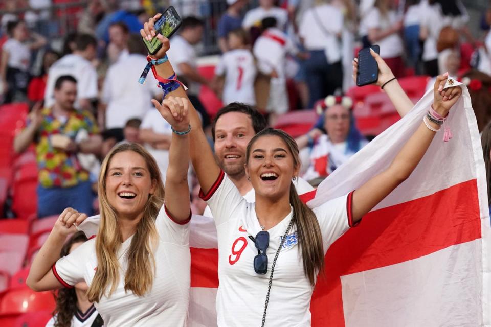 England fans celebrate in the stands (Jonathan Brady/PA) (PA Wire)